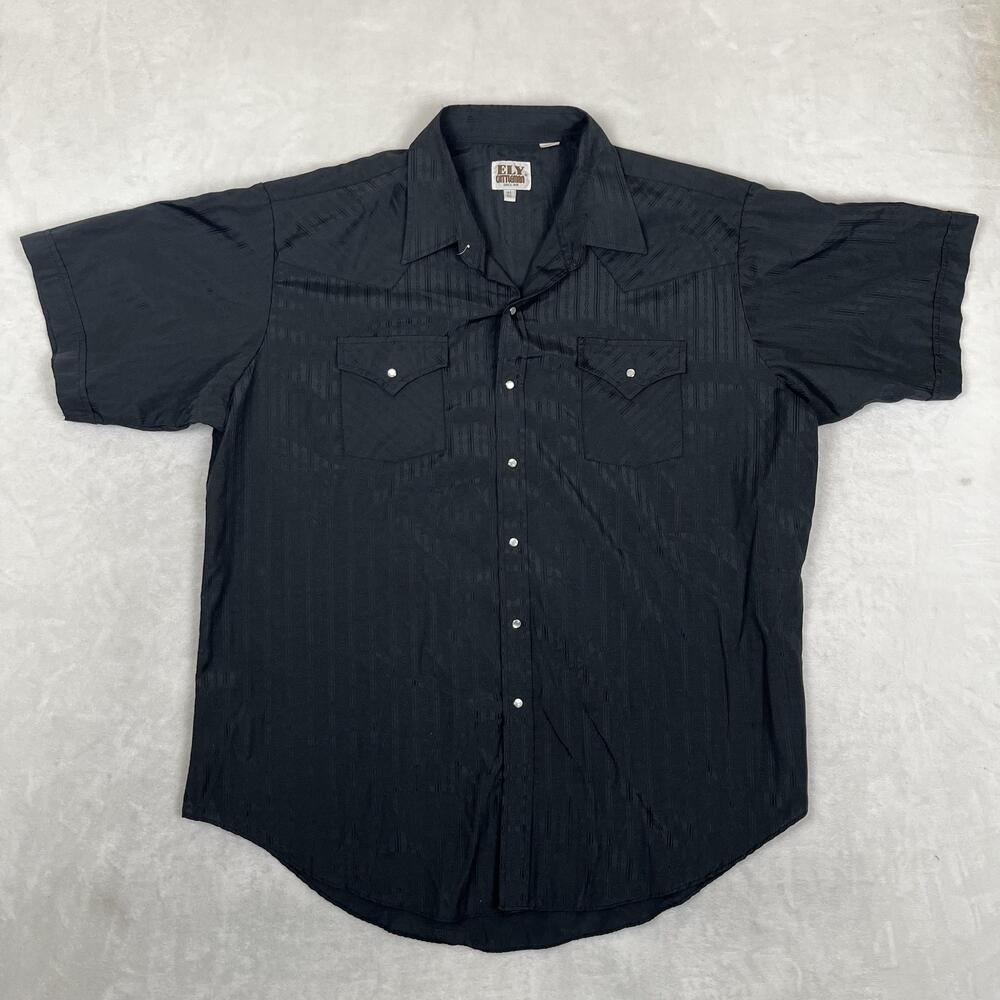 Ely Cattleman Shirt Mens 2XL Black Striped Short Sleeve Western Pearl Snap